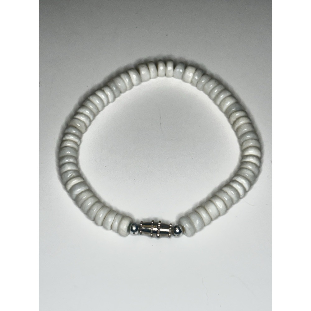 Vintage Puka Style White Shell Heishi Bead 7" Bracelet Barrel Clasp